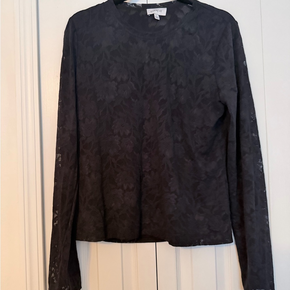 Evereve Black Floral Lace Long-Sleeve Top